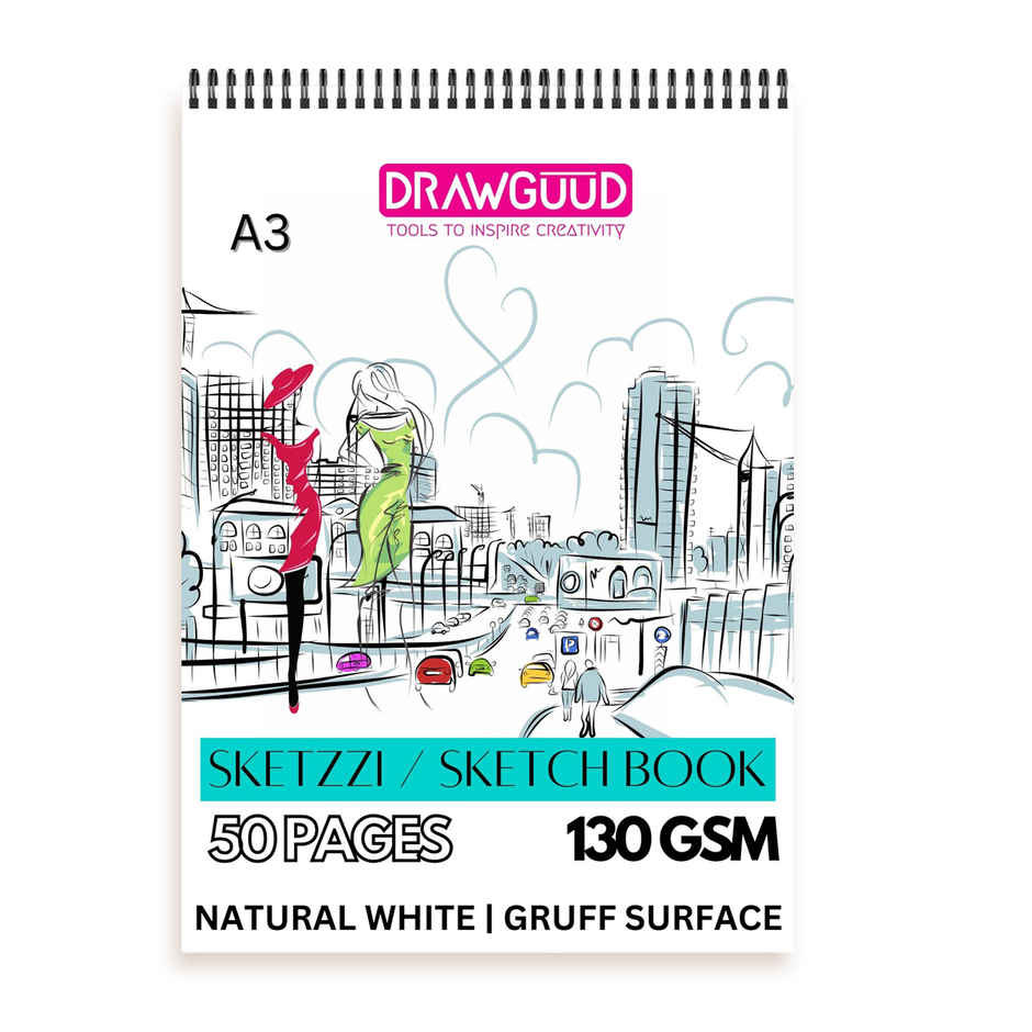DRAWGUUD SKEZZI Sketchbook A3 | 140GSM | Durable Acid Free Drawing Paper - 50 Sheets