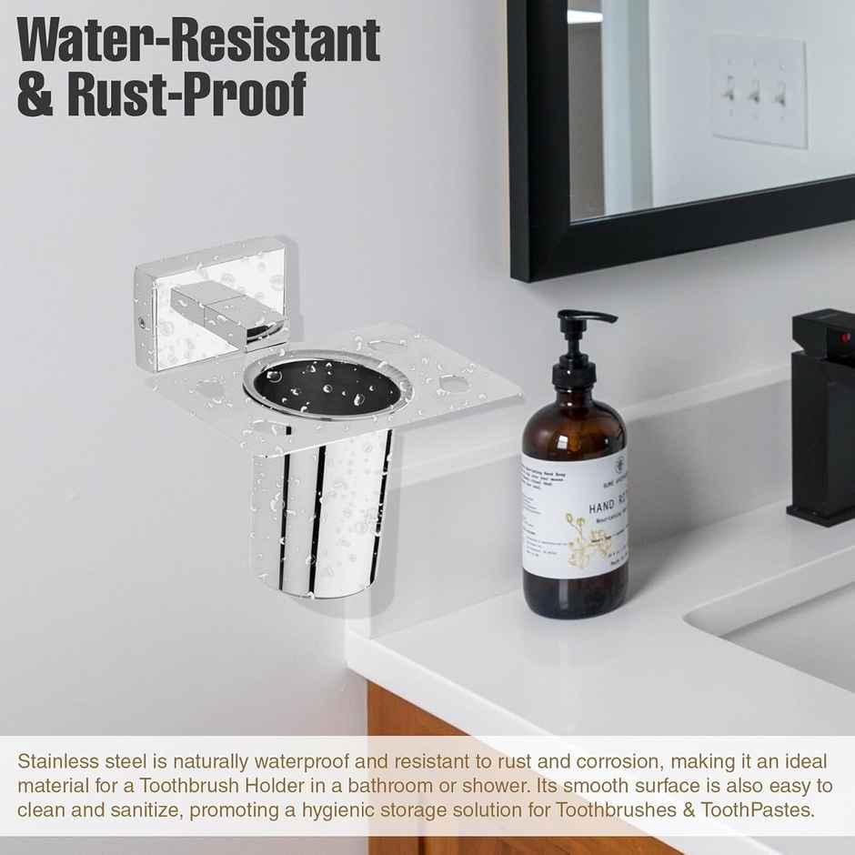 GLOXY Wall Mounted Toothbrush Holder Tumbler Stand Brush Holder for Bathroom Accessories SS304