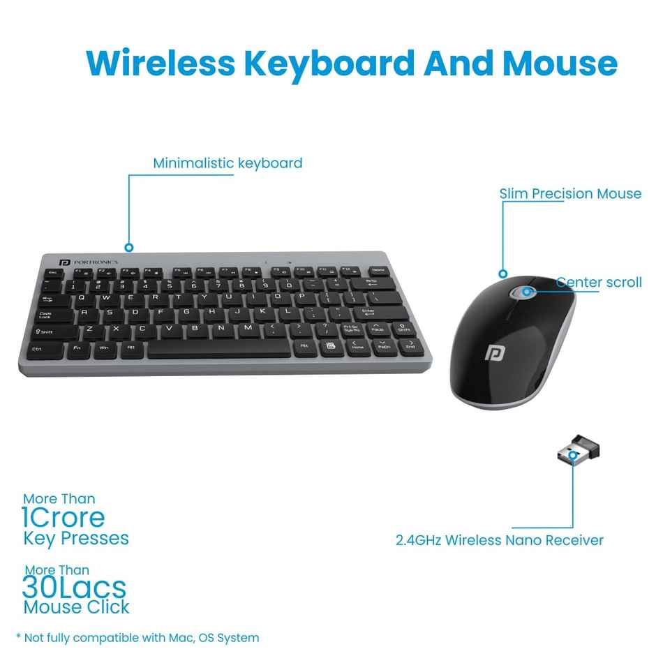 Portronics Key2 Wireless Keyboard and Mouse Combo - 2.4 GHz Wireless Technology