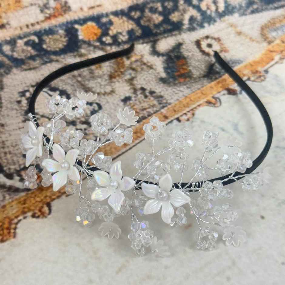 The Opal Factory Hair Accessories | Crystal Flower Hair Band for Girls | Black