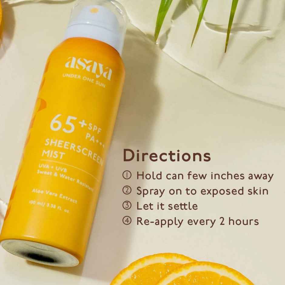 Asaya Sunscreen Spray for Face and Body | SPF 65 PA+++ | Sunscreen for Dry and Oily Skin