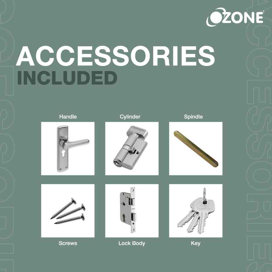 Ozone Falcon Heavy-Duty Mortise Door Lock Handle Set | 8 Inches - Stainless Steel Matt Finish