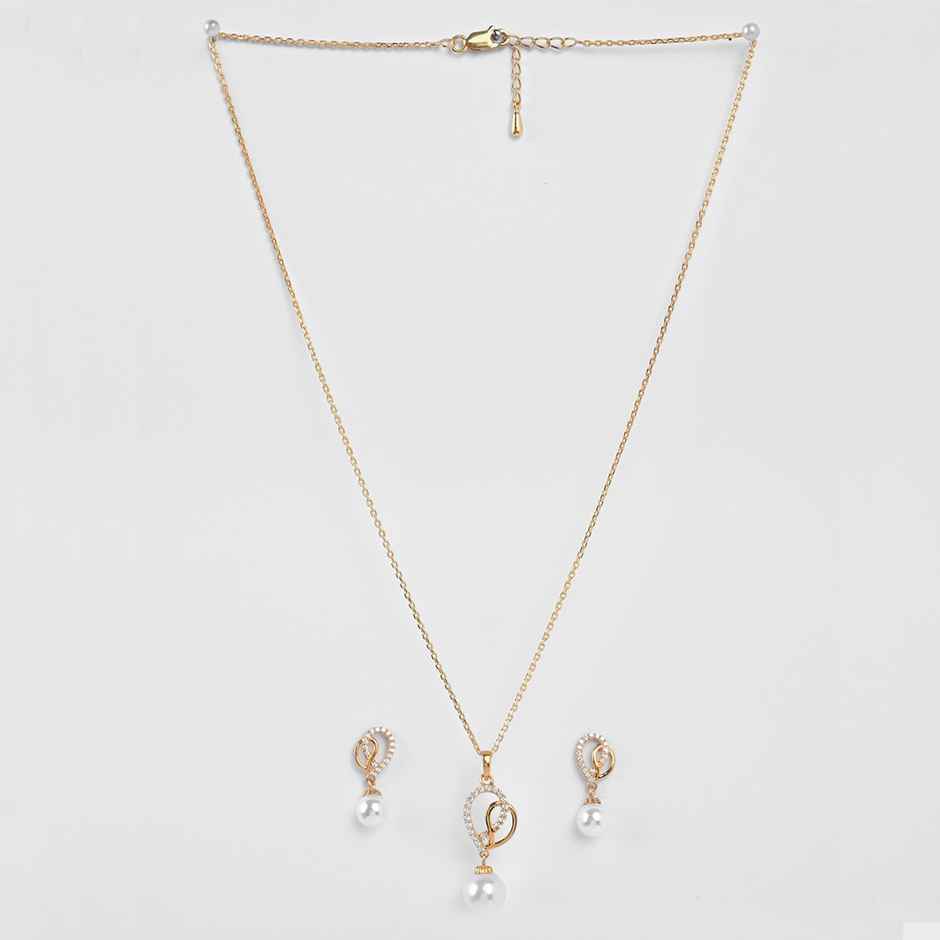 Clara 925 Sterling Silver Zahab Pearl Interlocked Pendant Earrings Chain Necklace Jewellery Set