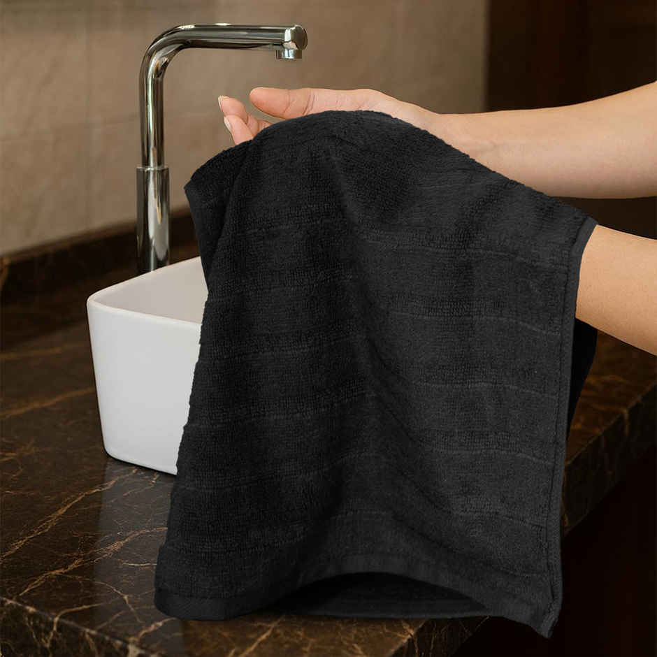Mytrident Quick Dry Cotton Hand Towel Set | 16 x 28 in | Black