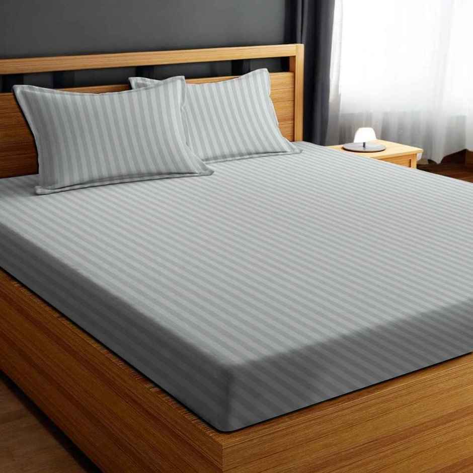 Dream Living King Size 120 Gsm Striped Bedsheet | With 2 Pillow Covers | Grey | 106 x 106 in
