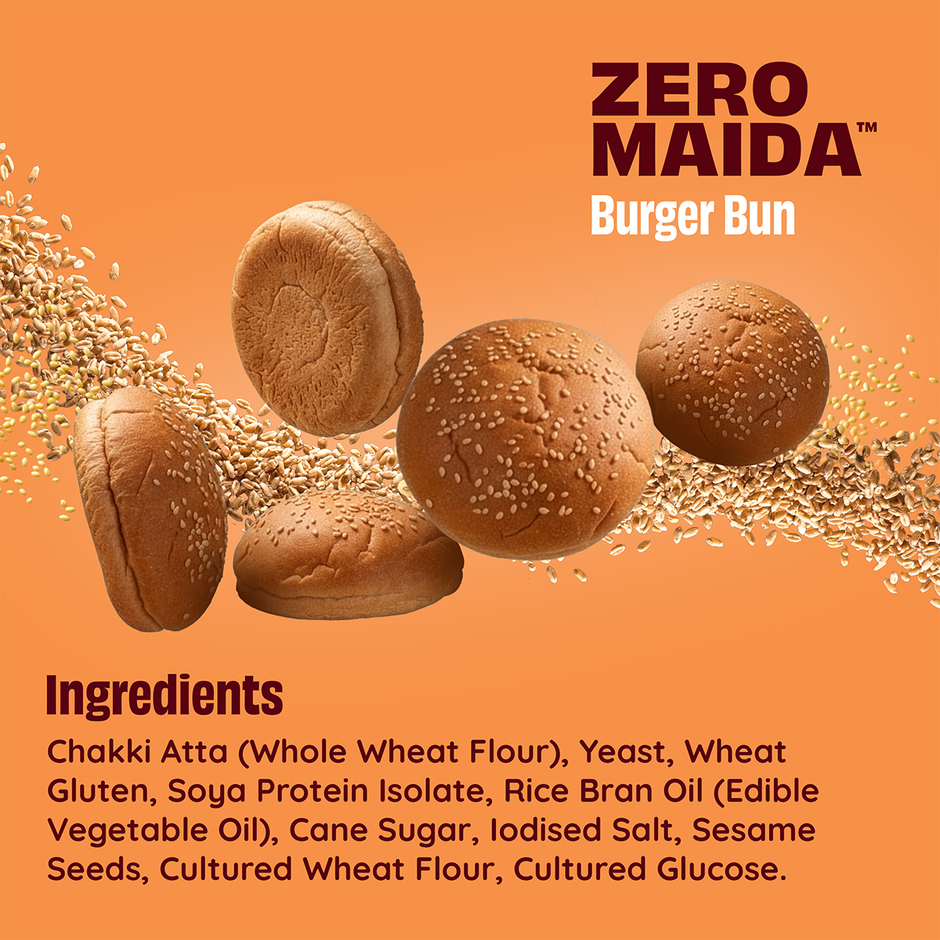 The Health Factory Zero Maida Burger Bun (Pack Of 4) | Clean Label, Not Brown