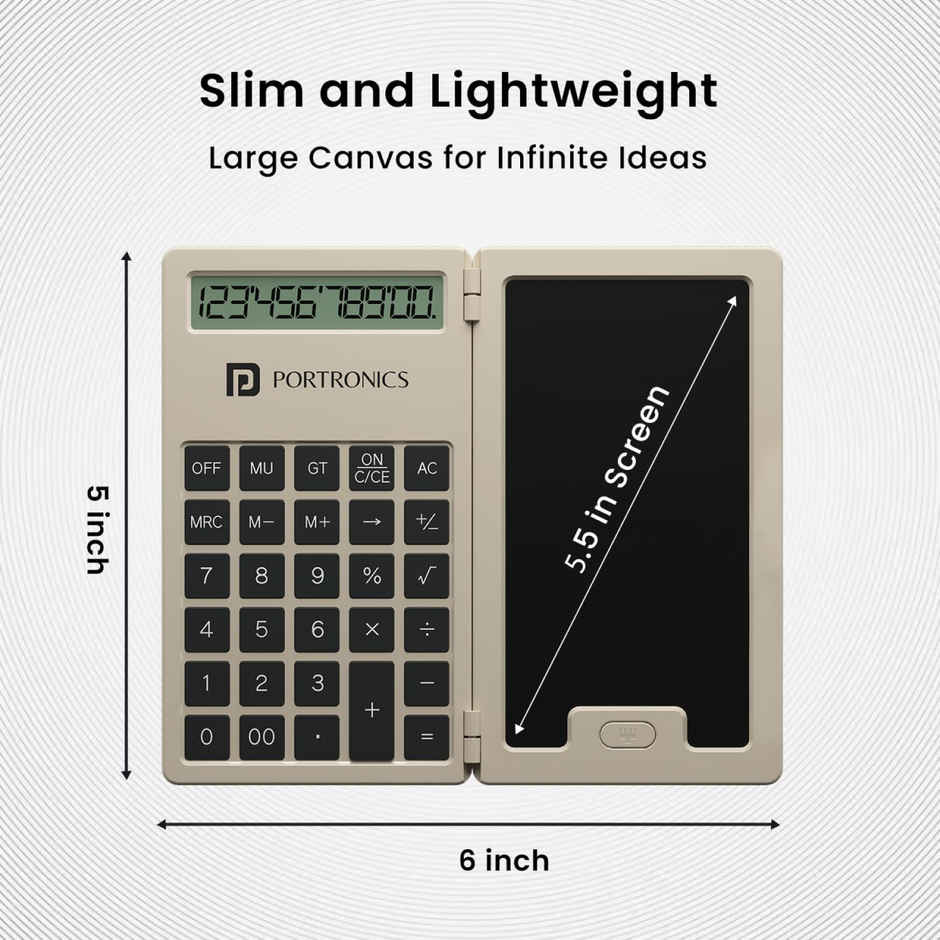 Portronics Ruffpad Calc Mini 2 In 1 Lcd Writing Pad With Digital Calculator - Grey