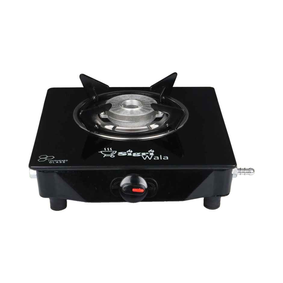 Sigri-Wala Cute Single Burner Toughened Glass Tornado Burner(Blk) Manual Gas Stove