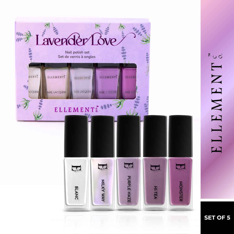 Ellement Co. Lavender Love Nail Polish Kit | Trendy Soft Pastel Shades | Glossy Finish | Quick Dry