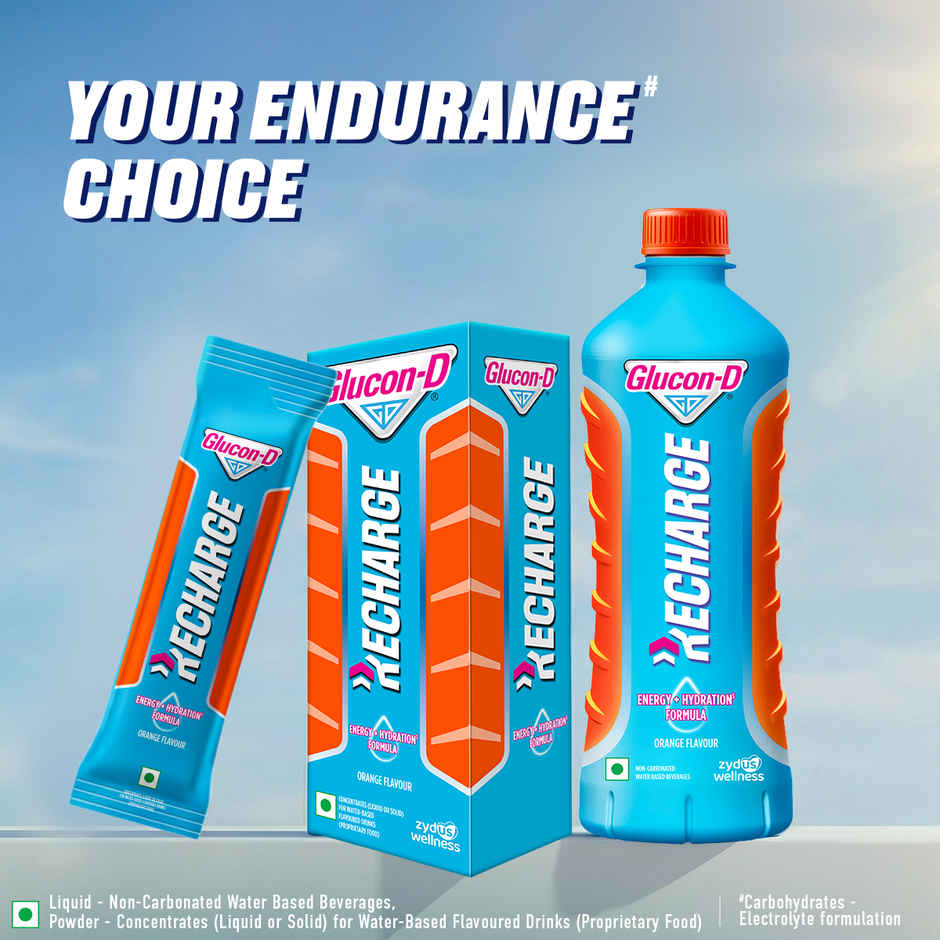 Glucon-D Recharge | No Added Sugar, Orange, Hydration & Energy Drink