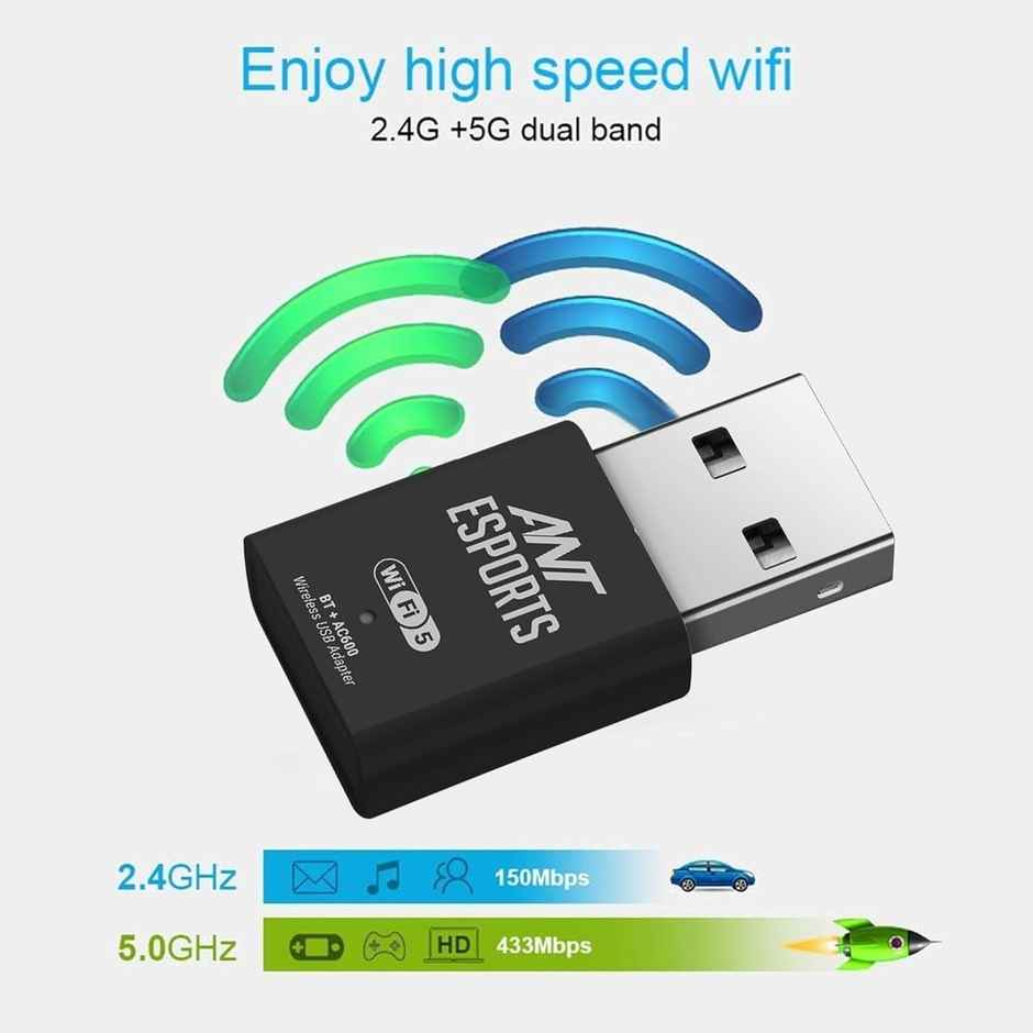 Ant Esports AE600B 600 Mbps Wi-Fi + Bluetooth USB 2.0 Mini Dongle | 2.4 and 5Ghz | WiFi 5 802.11AC