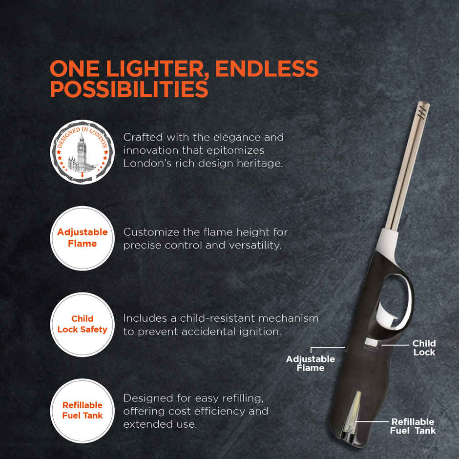 Habitat Adjustable Gas Lighter, For Kitchen Fireplace Camping Candle Grill Bbq Fireworks