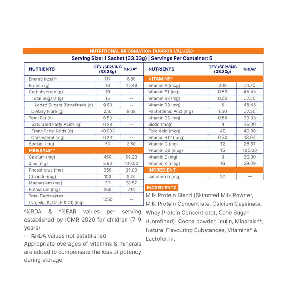 Gritzo Super Milk Growth | Formerly Height+ | 7-12y Boys | 10g Protein Powder