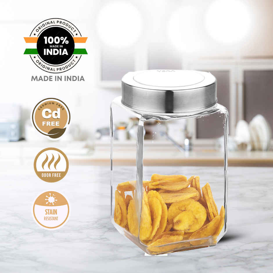 Yera Premium Glass Jar With Steel See-Through Lid 1 Pc 1070 ml (Each)