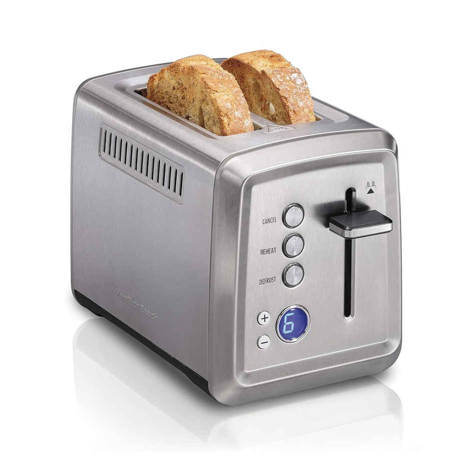 Hamilton Beach 2-Slice Toaster, Reheat Setting, Toast Boost, Slide-Out Crumb Tray, Stainless Steel