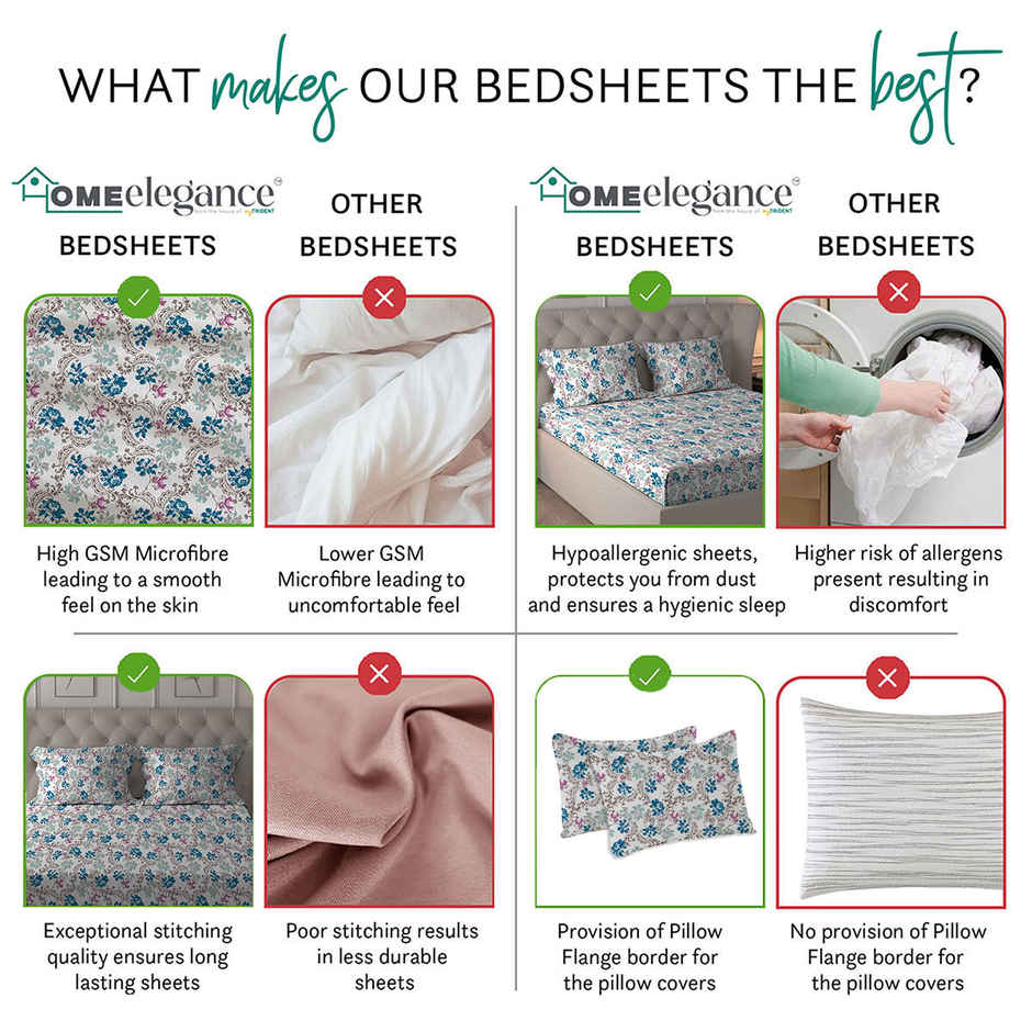 Home Elegance by myTrident Microfiber Bedsheet Set | Queen Size Double Bed sheet | 2 Pillow Covers | Wanderlust