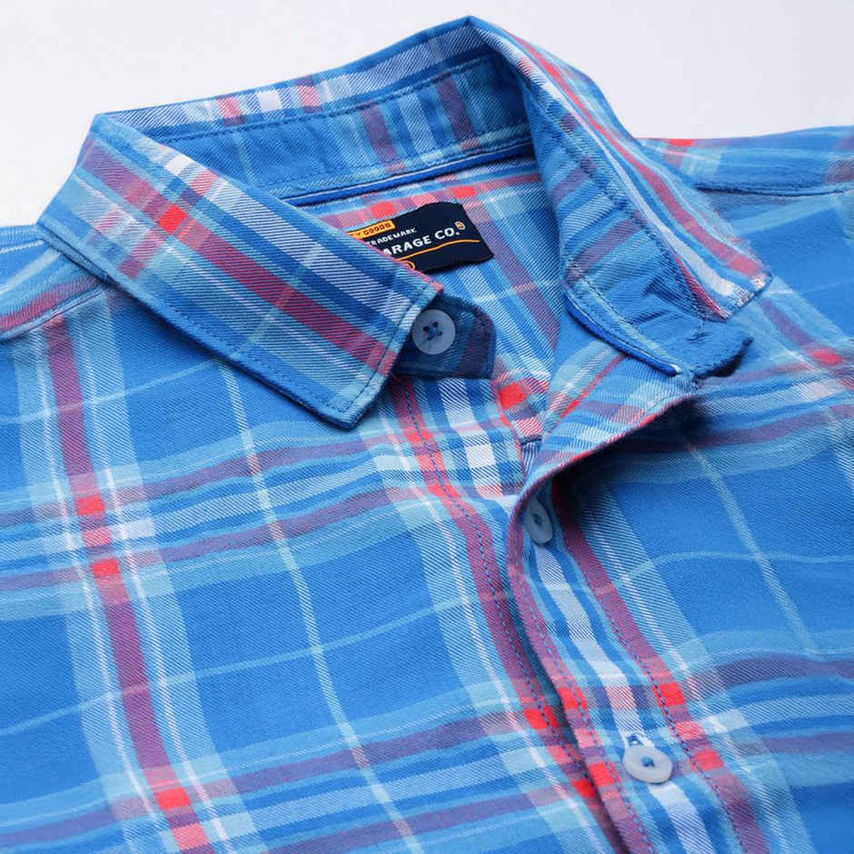 The Indian Garage Co Men's Regular Fit Checked Casual | Blue | M