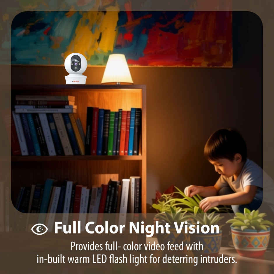CP PLUS EZ-P34Q 3MP Wi-Fi PT Camera | 30M IR, Color Night Vision White LED & Google Home Support
