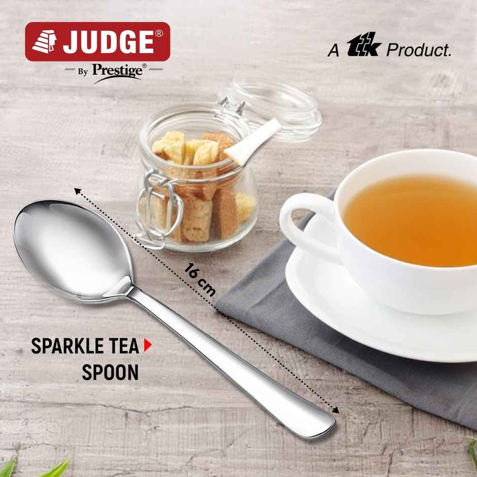 Judge By Prestige Sparkle Stainless Steel Tea Spoon 6pcs Set,Dishwasher Safe,Silver