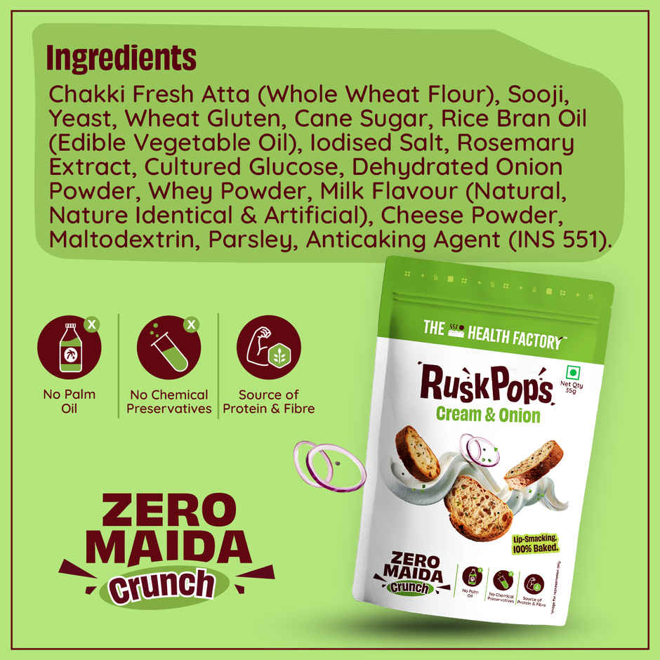 The Health Factory Zero Maida Rusk Pops- Cream & Onion
