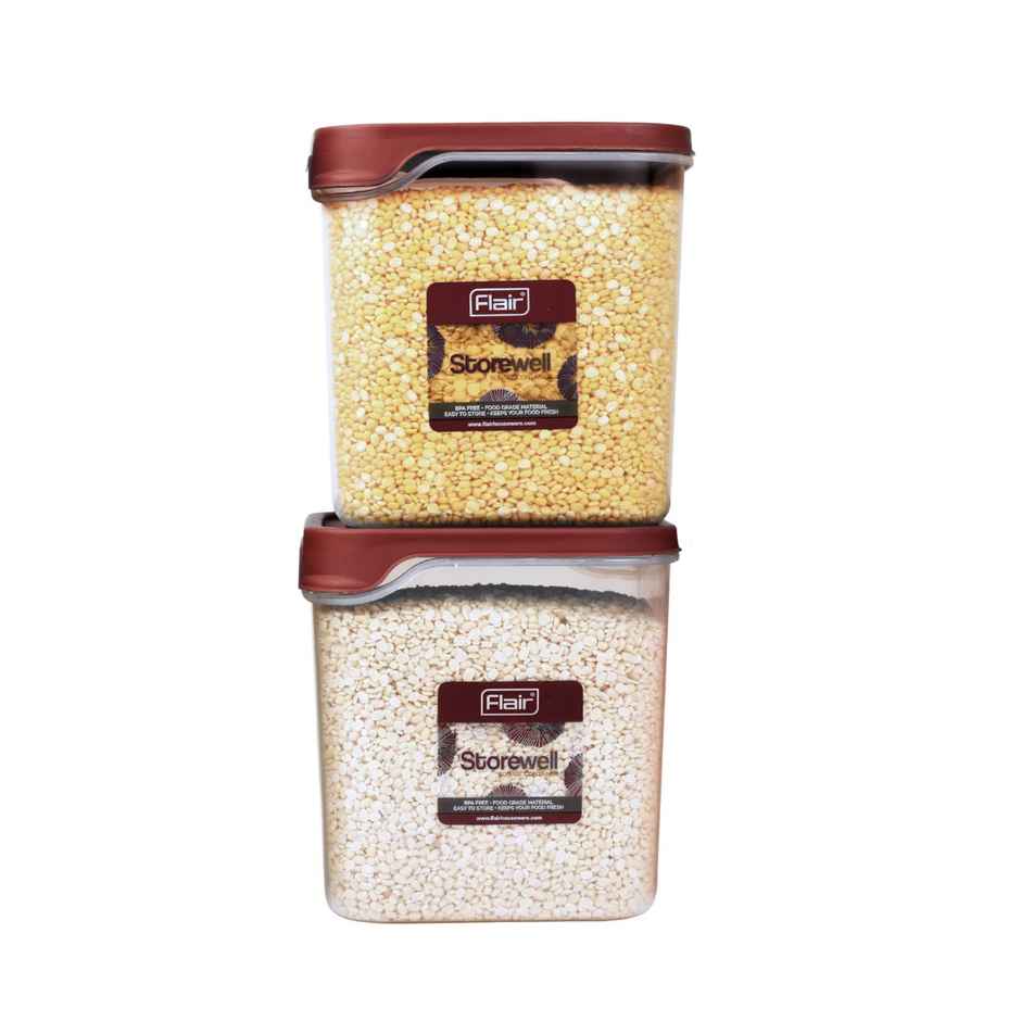 Flair Plastic Storewell Square Food Storage Containers 1800Ml - Set Of 2 (Maroon)