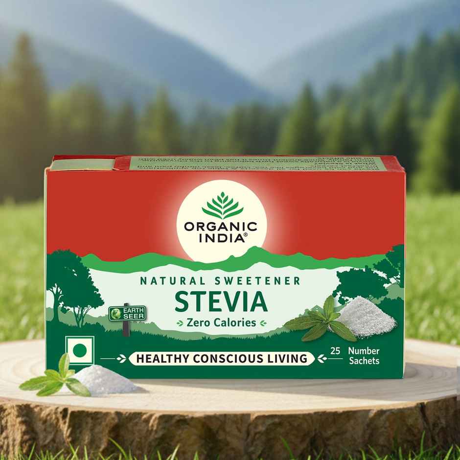 Organic India Stevia Powder, Natural Sweetener, Sugar Free, 25 Sachets Combo