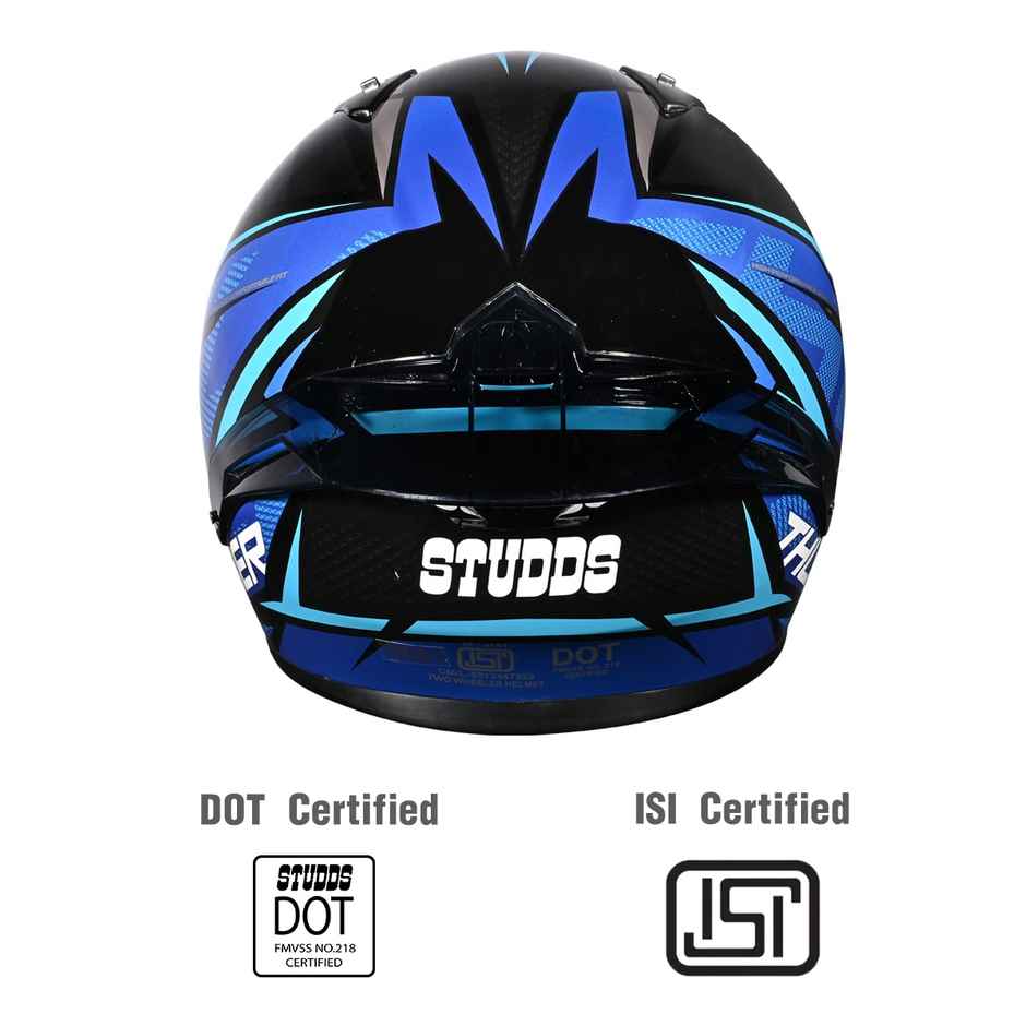 Studds Thunder D1 Lightvolt Full Face Helmet with Spoiler |Black Grey - XL