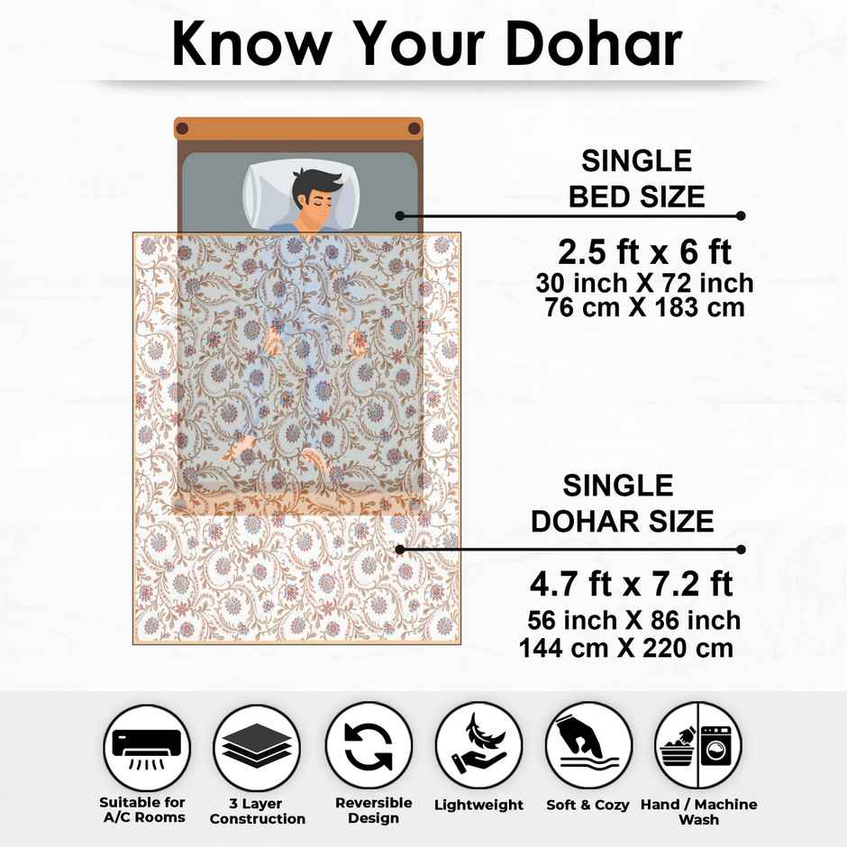 Story@home Printed Single Dohar/Duvet Cover (Cotton, Beige, White) (220x144x2 cms)