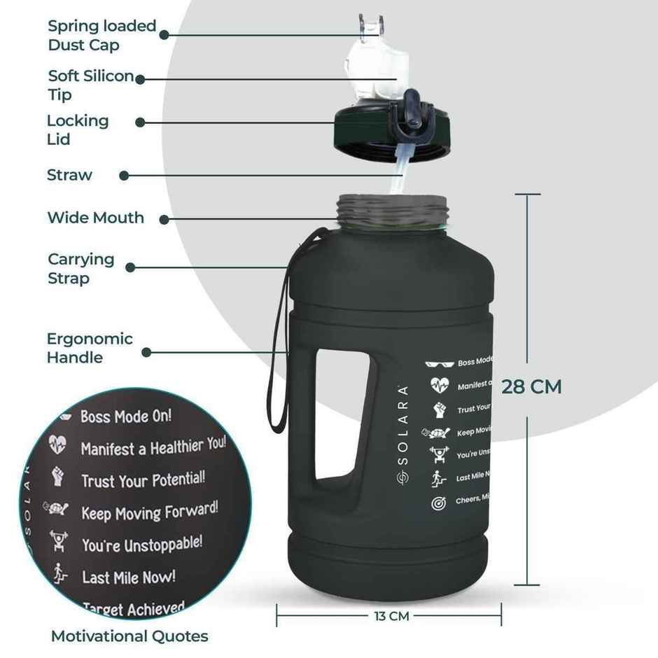 Solara Plastic Water Bottle | Black Knight | 2.2 L