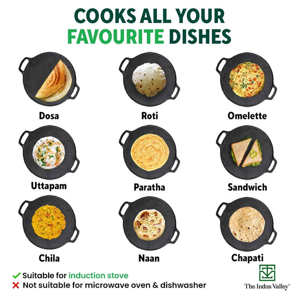 The Indus Valley Pre-Seasoned Cast Iron Tawa for Dosa/Chapathi | 30.2cm/11.8 inch