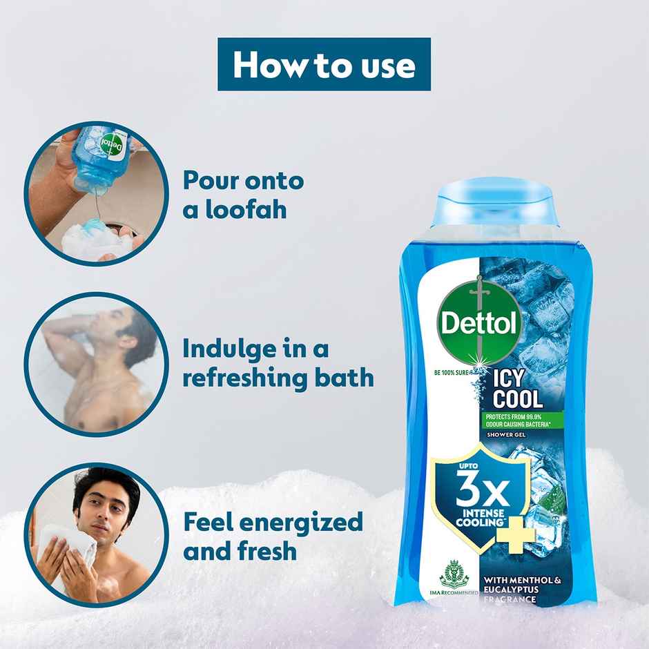 Dettol Icy Cool Body Wash & Shower Gel Bottle with Salicylic Acid for Men | Long Lasting Freshness