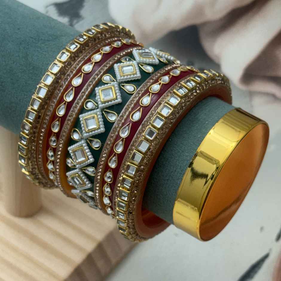 The Opal Factory Diamante Chuda Set | Maroon - Size 2.6