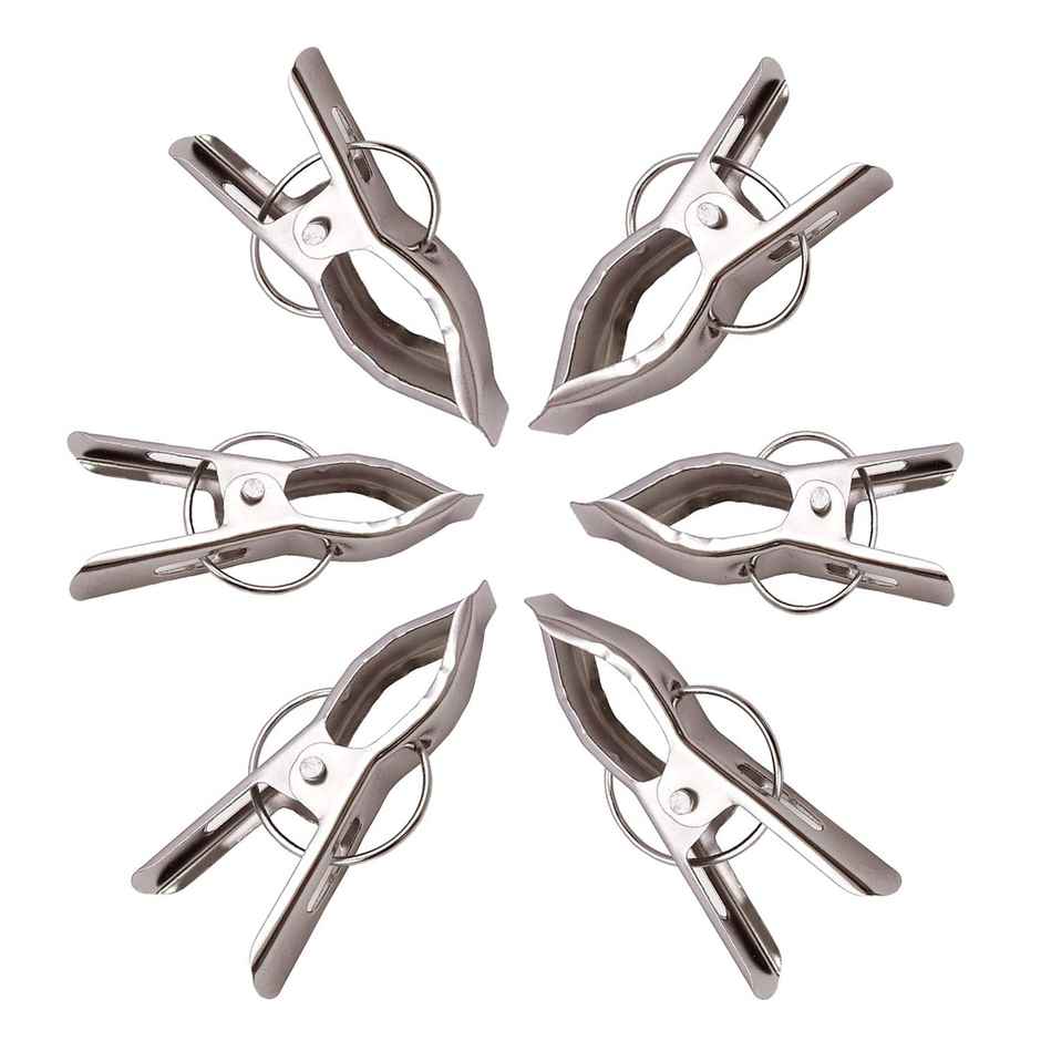 Kuber Industries Heavy Duty & Stainless Steel Hanging Cloth Drying Clips | Silver | Pack of 12