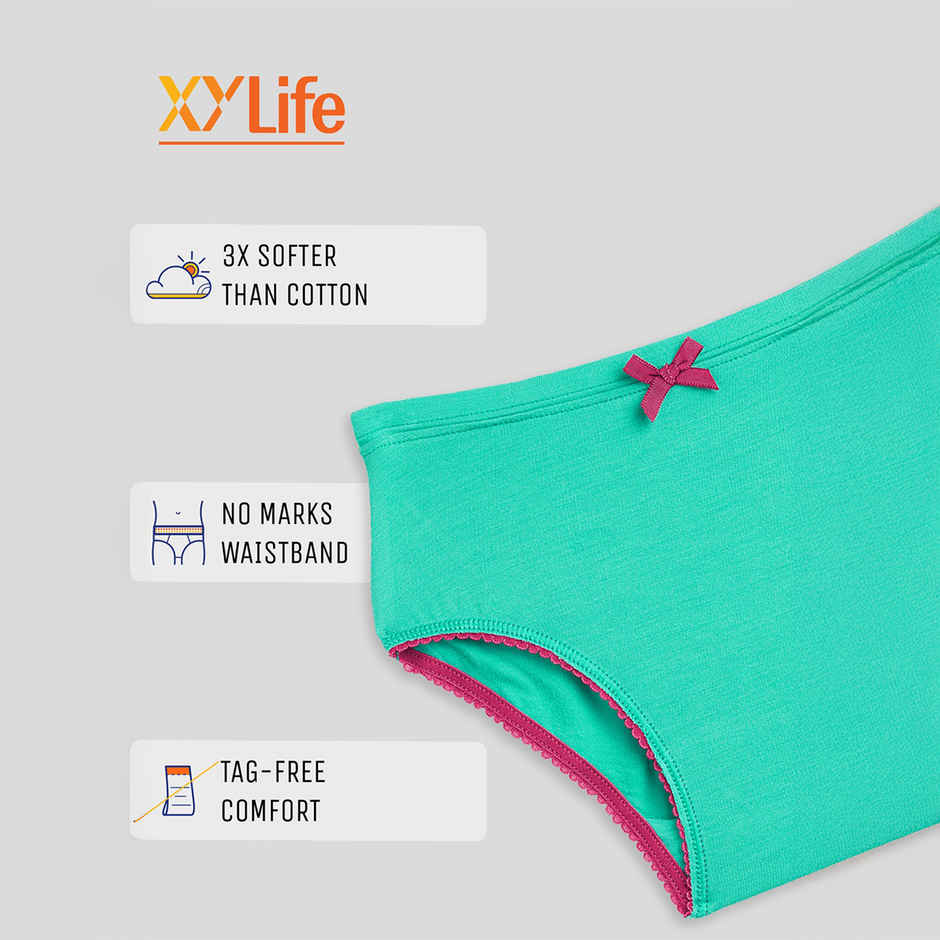 XY Life Hipsters for Girls, Modal, Antimicrobial - Aqua Green+Frost Pink | 11-12Y| Pack Of 2 Panty