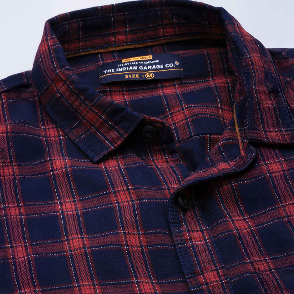 The Indian Garage Co Adult Men's Slim Fit Shirt | Navy & Red - M