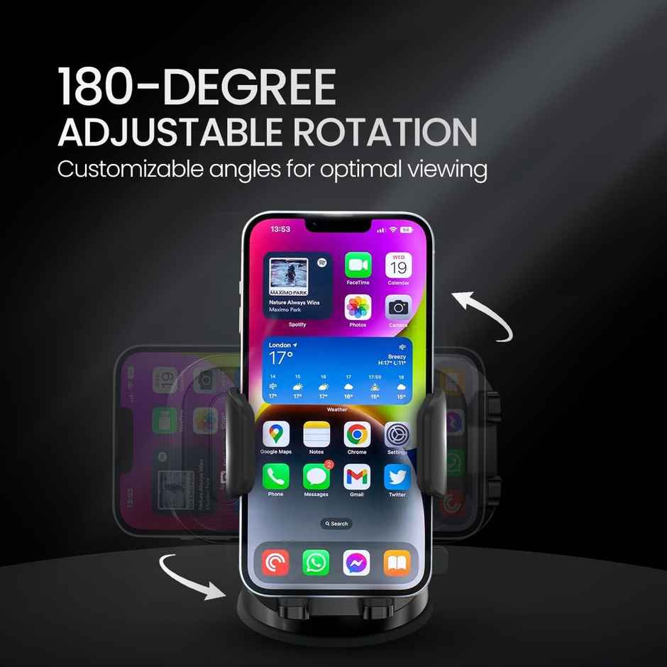 Portronics Clamp M4 Car Phone Holder Stand with 360 Degree Rotation, Strong Grip (Black)