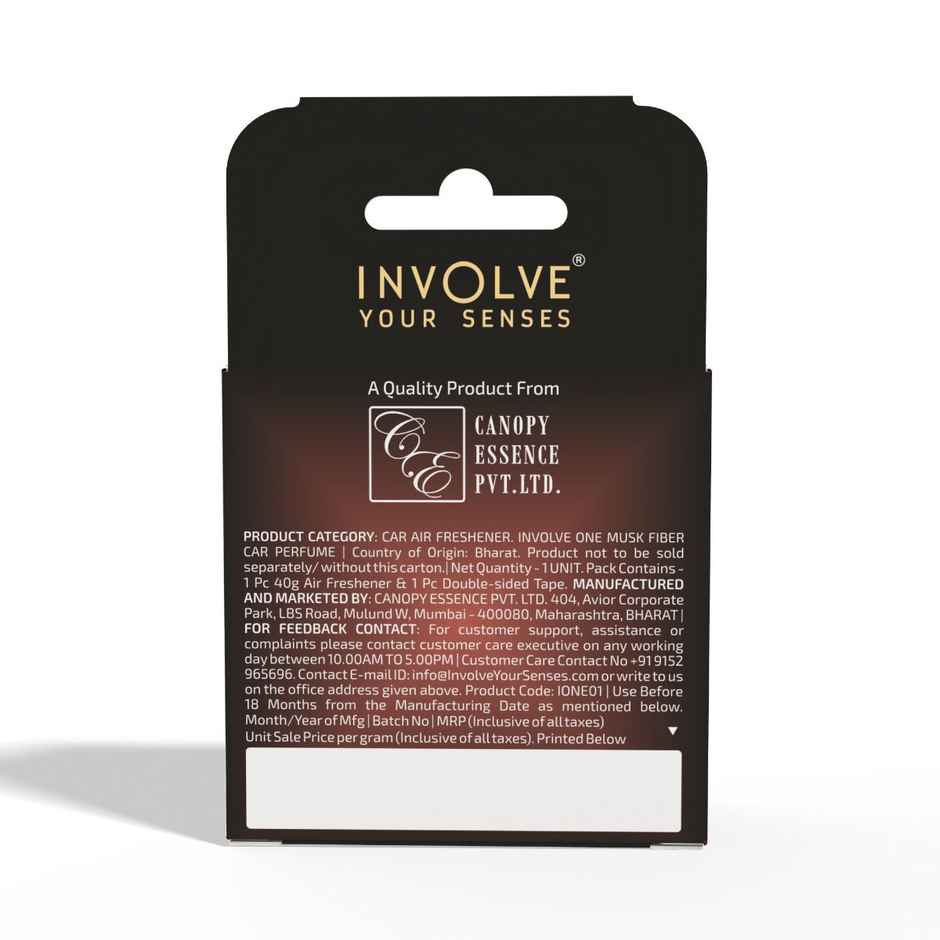 Involve Your Senses One Musk Organic Car Perfume, Strong Fiber Air Freshener - Ione01