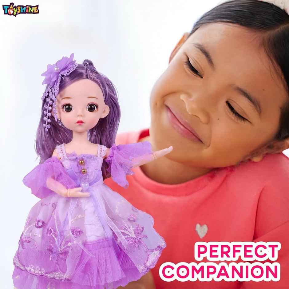 Toyshine Cute Doll with 3D Eyes & Beautiful Wedding Dress | With Movable Joints | 12 Inch | Purple