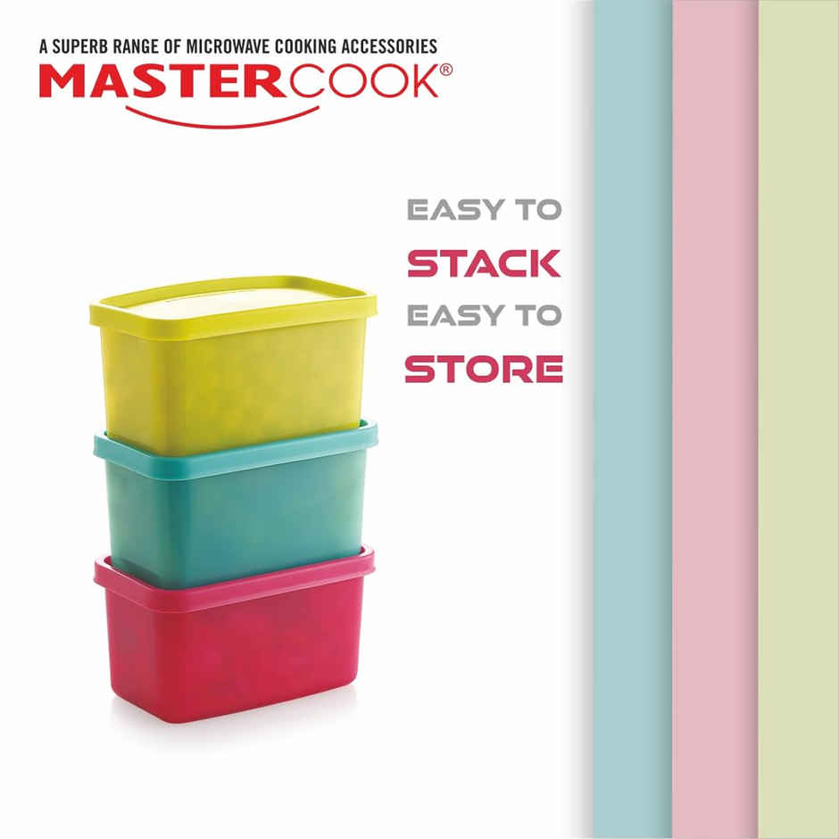 Mastercook Pp 201 Rectangle 3 Pcs Set Multi Colour Containers 250 ml Each