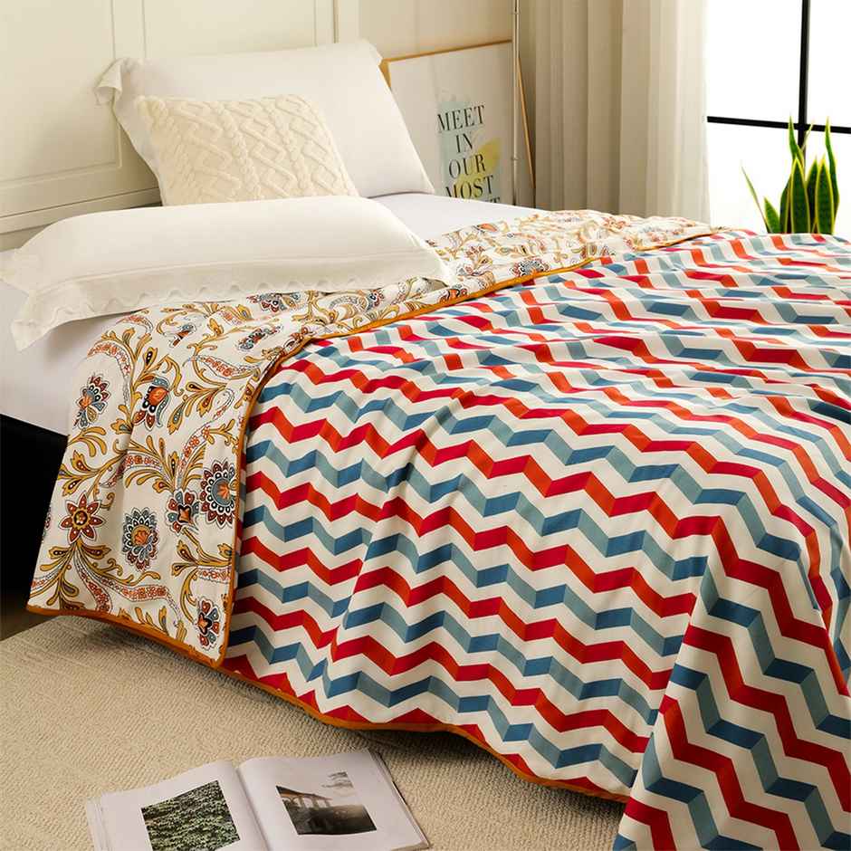 Story@home Printed Single Dohar/Duvet Cover (Cotton, Beige, White) (220x144x2 cms)