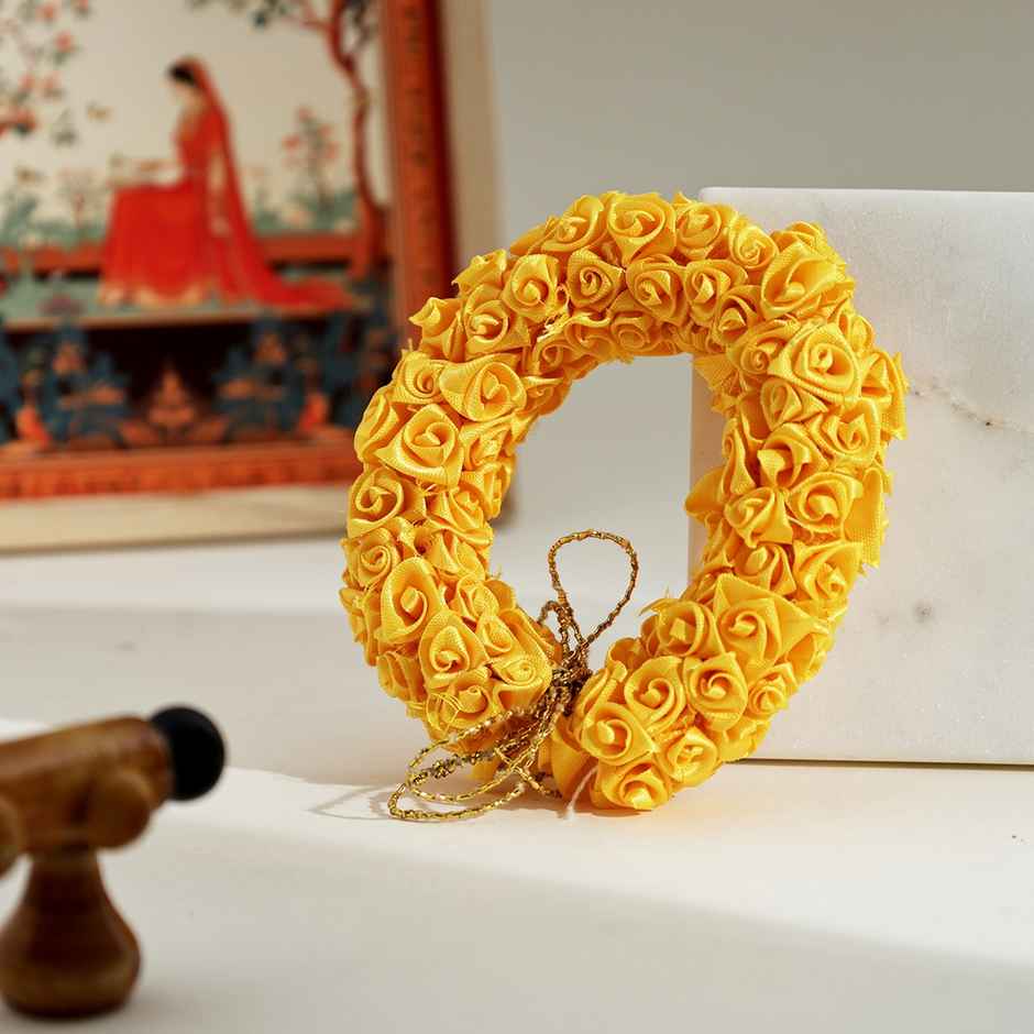 Artificial Flower Gajra | Traditional Hair Accessory | Yellow | Oye Happy
