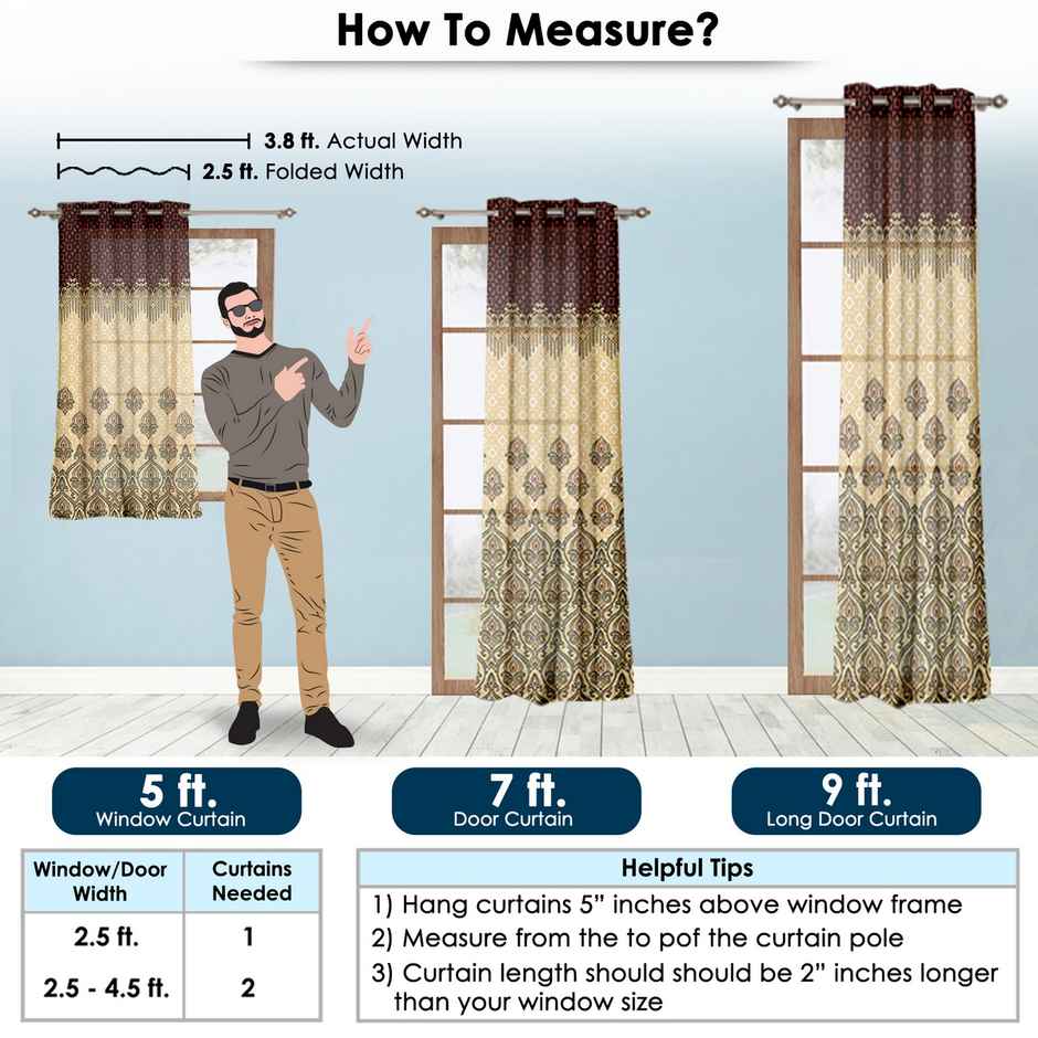 Story@Home 200 GSM Polyester Ethnic 2 Piece Window Curtain | Dark Brown & Ivory