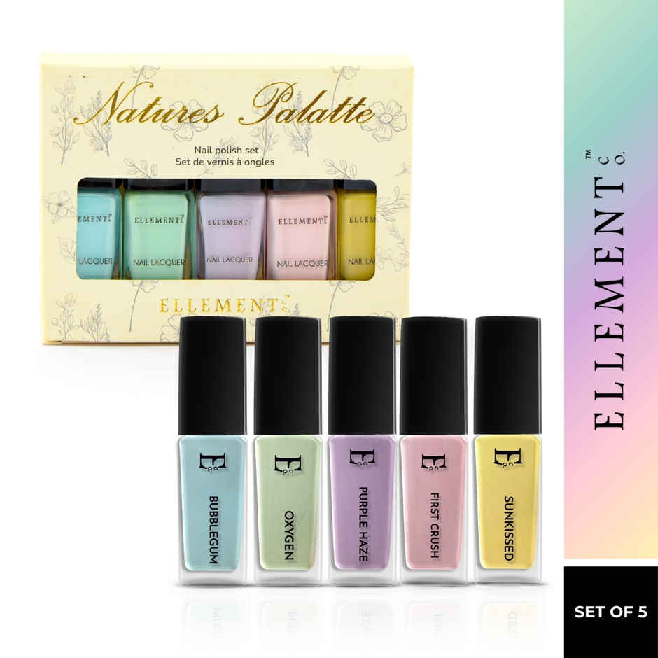 Ellement Co. Nature's Palette Nail Polish Kit |Trendy Soft Pastels|Quick Dry Glossy Finish|5 Shades
