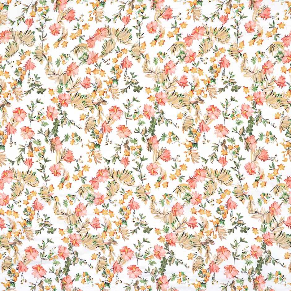 BAY6 Double 110 GSM Floral Print Microfibre Bedsheet | With 2 Pillow Covers | Off White | 87 x 94in