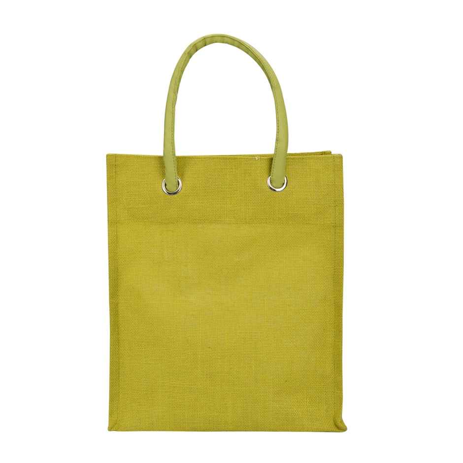 Jute Cottage Carry Bag - Big Eyelet Lunch Bag Eco-friendly | Stylish | Green | 14 x 12 x 8