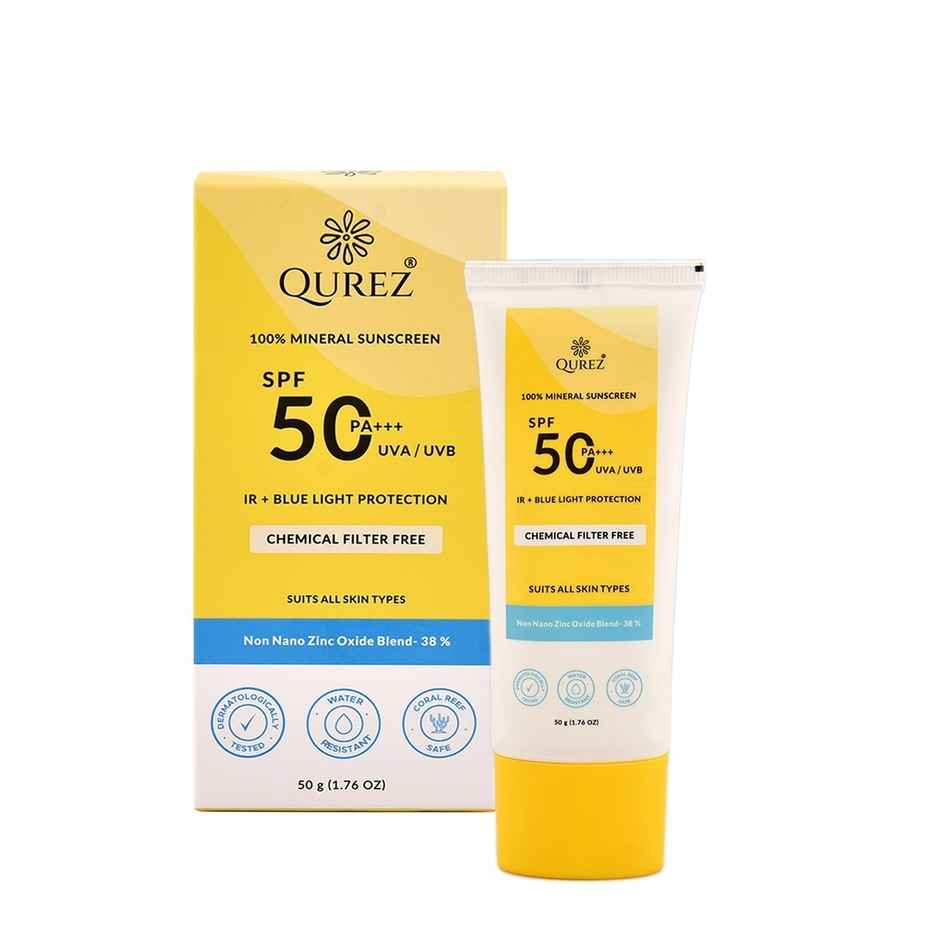 Qurez 100% Mineral Sunscreen SPF 50 PA+++ |Ir & Blue Light Protection Water Resistant