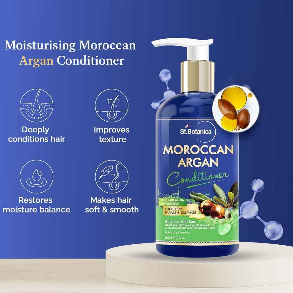 St.Botanica Moroccan Argan Hair Conditioner To Nourish Dull Dry & Frizzy Hair No Parabens(300ml) & St.Botanica Moroccan Argan Hair Shampoo To Nourish Dull Dry & Frizzy Hair No Parabens & Sulphates(300ml) Combo