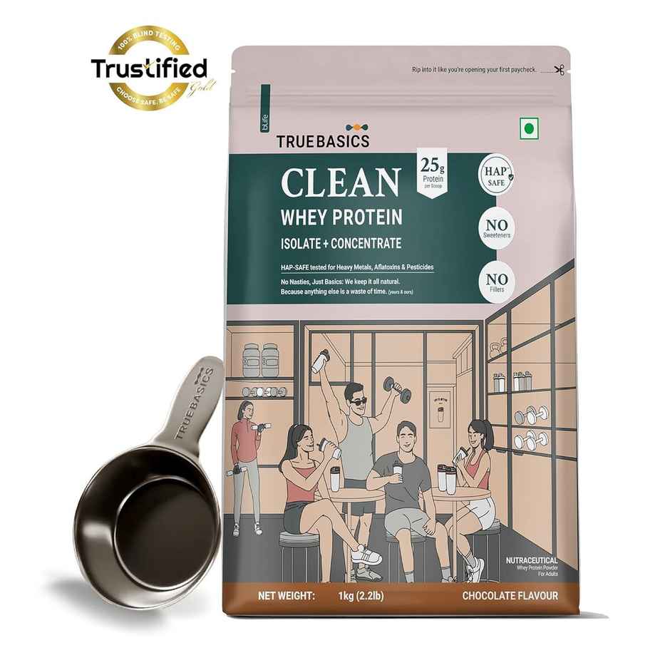TrueBasics Clean Whey Protein Powder Isolate & Concentrate Blend (Chocolate)