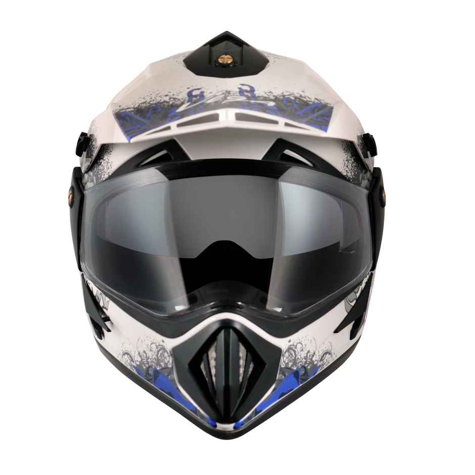 Vega Auto Off Road D/V Gangster Lightweight Full Face Helmet - White - M | Blue - M