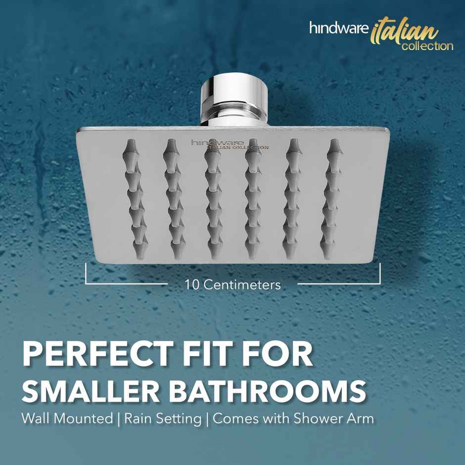 Hindware 100 mm Stainless Steel Ultra Thin Overhead Rain Shower with 225 mm Arm - Square Head